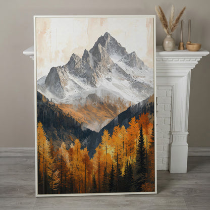 Autumn Mountain Landscape Canvas in white floating frame