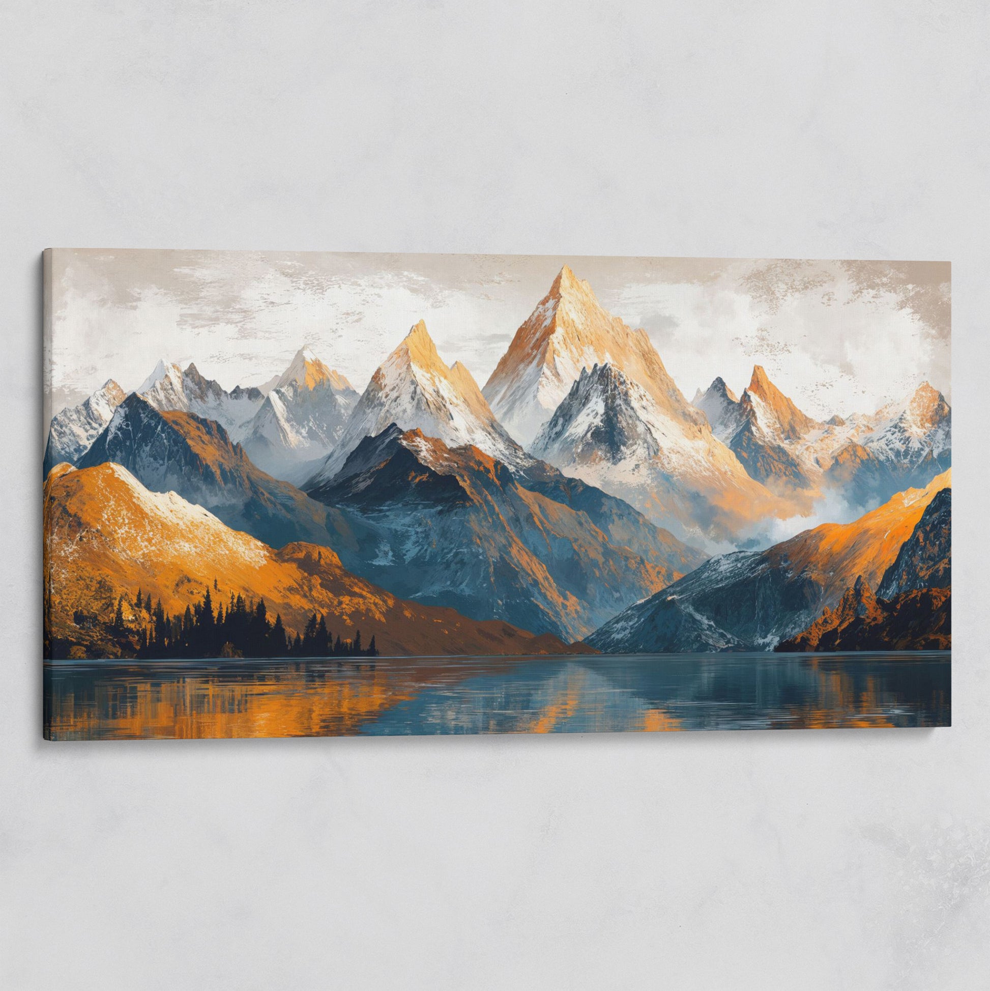 Mountain Lake and Snow Capped Peaks Canvas on gallery wrap