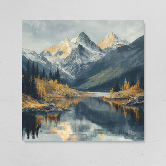 Mountain Lake at Dawn | Square Canvas on gallery wrap