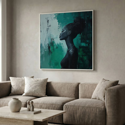 Woman Profile Portrait Canvas, Afrocentric Fashion Art in white floating frame