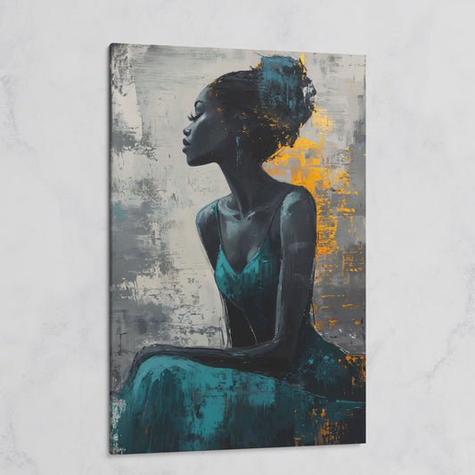 Seated Black Woman Portrait Canvas Art on gallery wrap