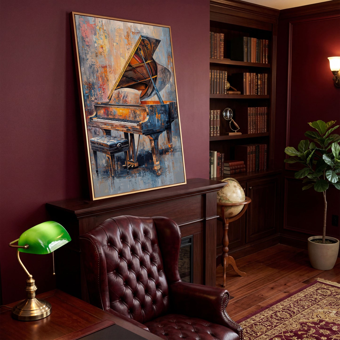 Impressionistic Grand Piano Canvas Art in antique gold floating frame