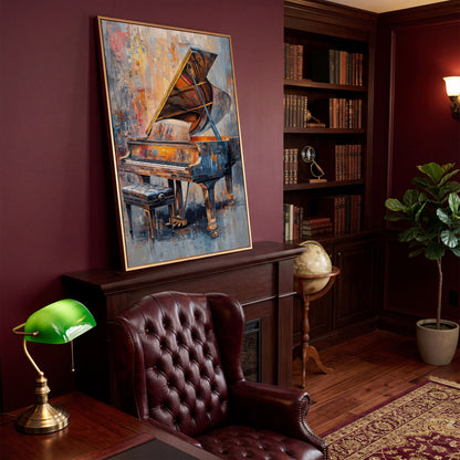 Impressionistic Grand Piano Canvas Art in antique gold floating frame