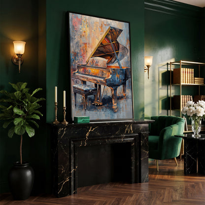 Impressionistic Grand Piano Canvas Art in black floating frame