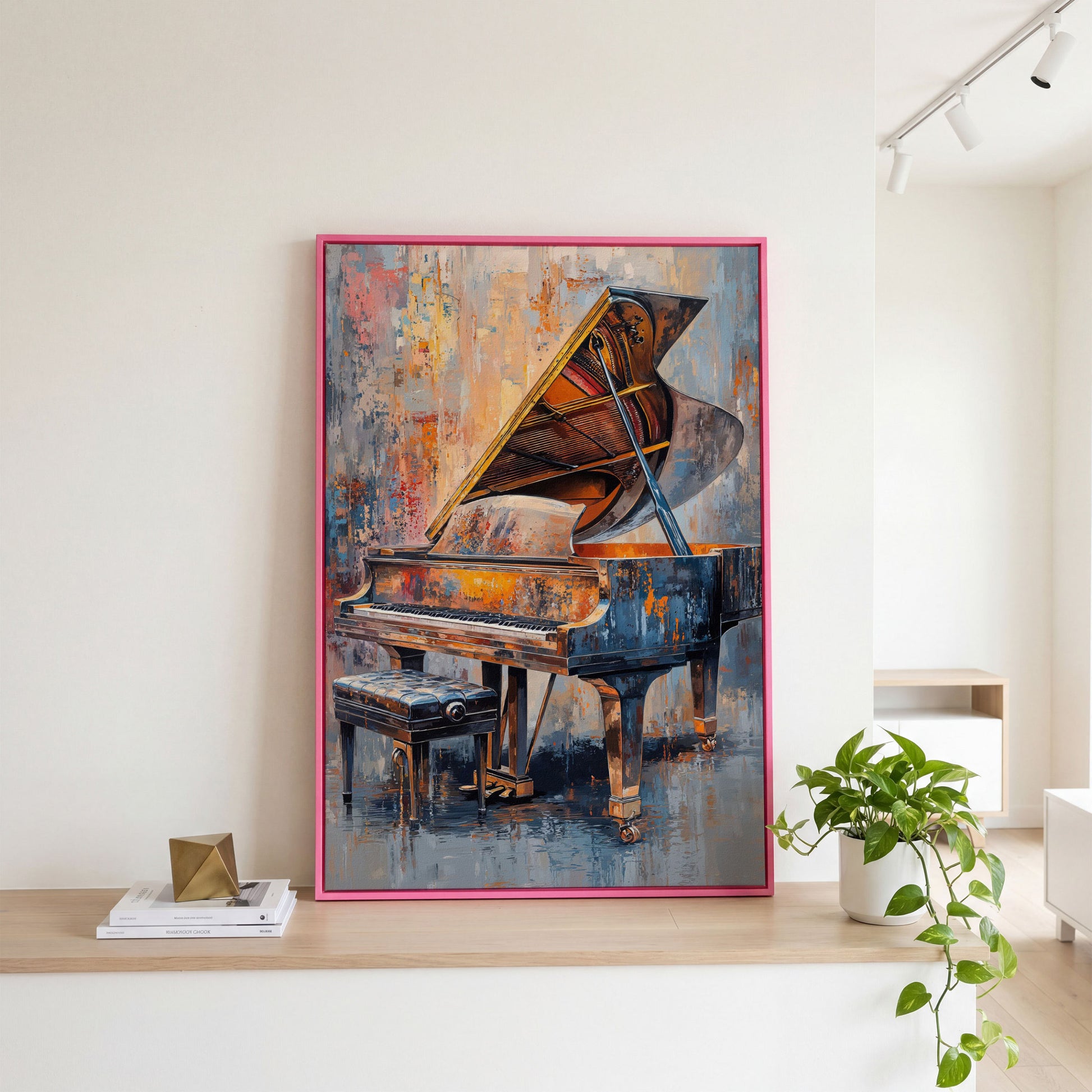 Impressionistic Grand Piano Canvas Art in pink floating frame
