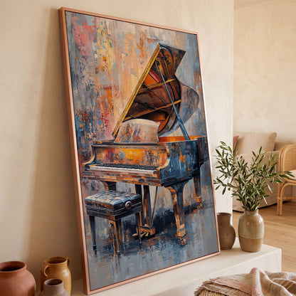 Impressionistic Grand Piano Canvas Art in rose gold floating frame