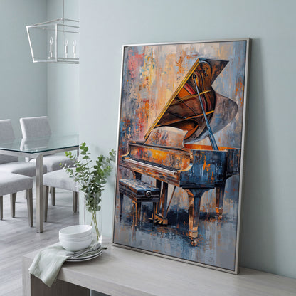 Impressionistic Grand Piano Canvas Art in silver floating frame