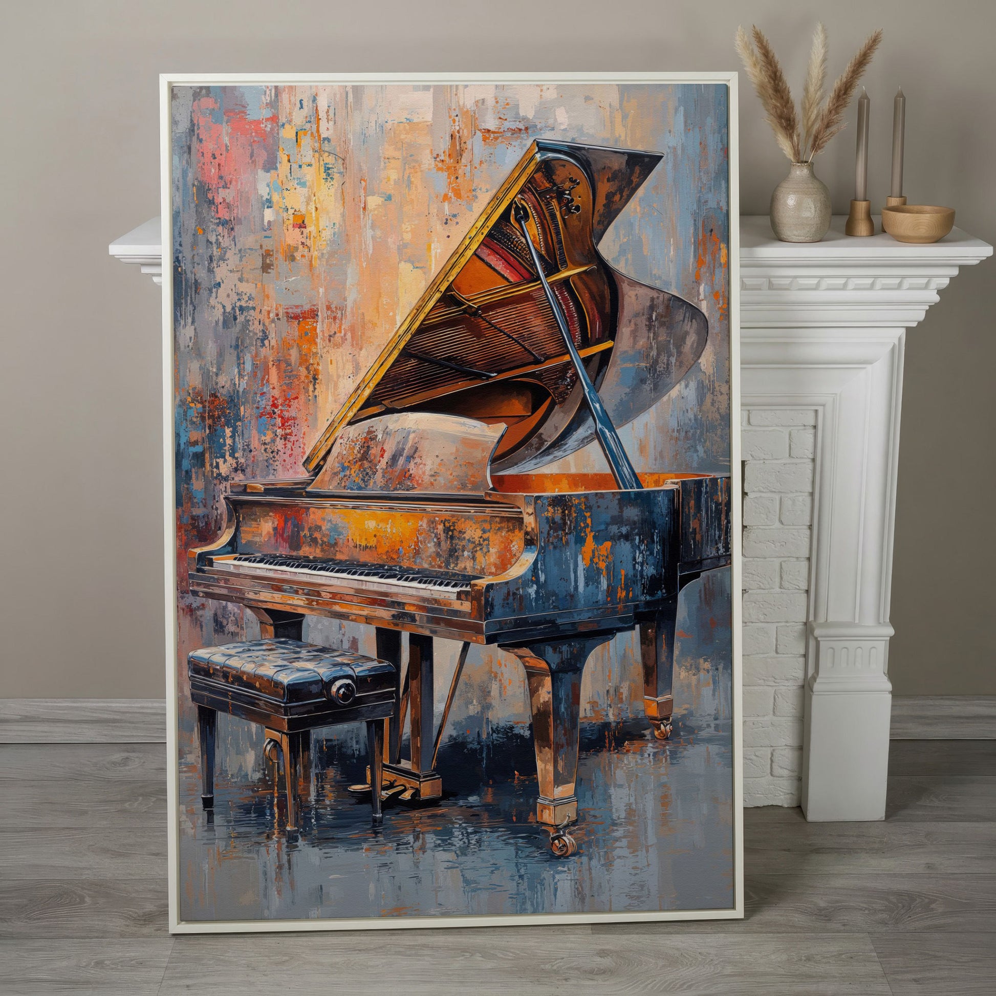 Impressionistic Grand Piano Canvas Art in white floating frame