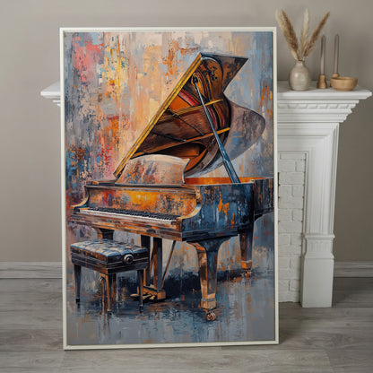 Impressionistic Grand Piano Canvas Art in white floating frame
