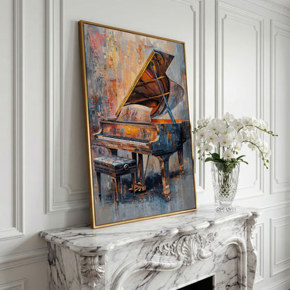 Impressionistic Grand Piano Canvas Art in yellow gold floating frame