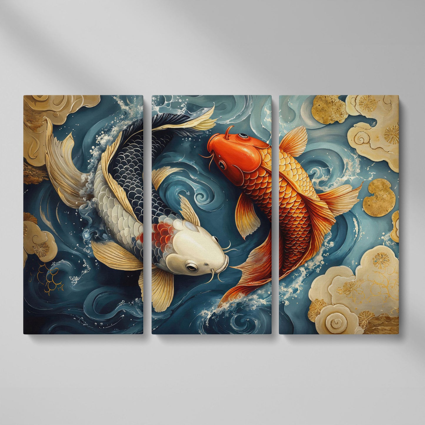 Yin Yang Koi Fish Canvas Art as 3-panel split version