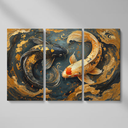 Japanese Koi Fish Yin Yang Canvas as 3-panel split version