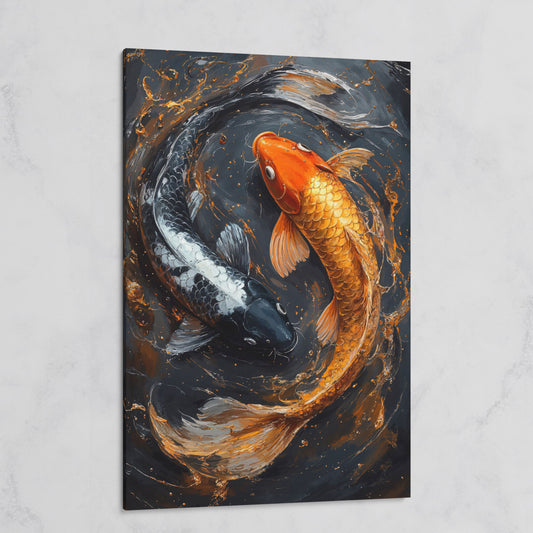 Koi Fish Canvas in Zen Yin Yang Design on gallery wrap