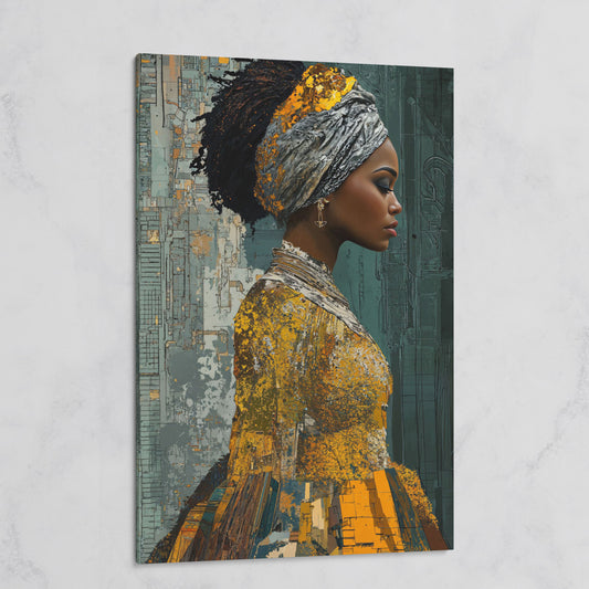 Black Woman Portrait Canvas Art with Abstract Elements on gallery wrap