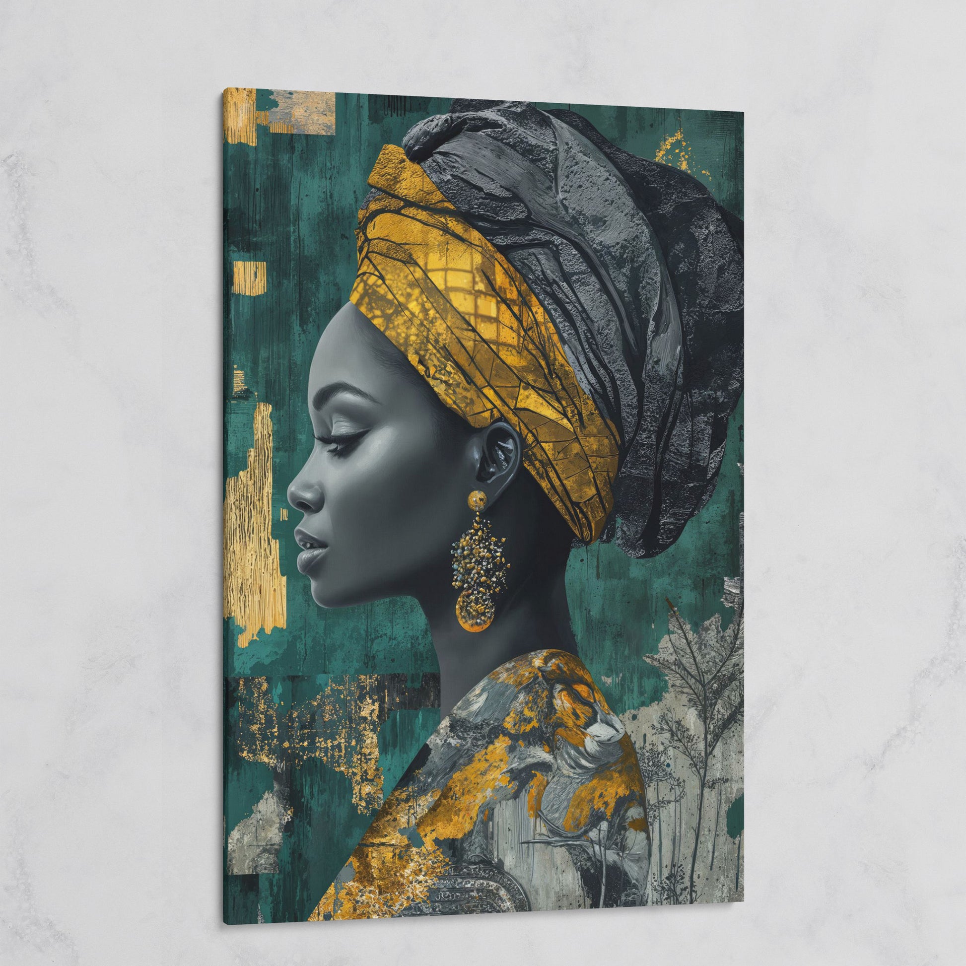 Abstract Fashion Portrait Canvas: African American Woman in Headwrap on gallery wrap