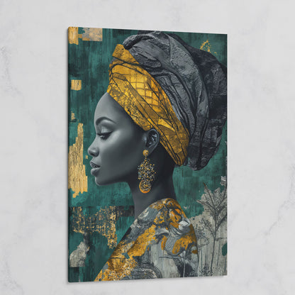 Abstract Fashion Portrait Canvas: African American Woman in Headwrap on gallery wrap