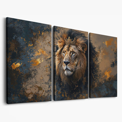 Lion with Ornate Crown Canvas as 3-panel split version