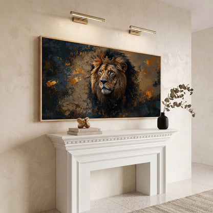 Lion with Ornate Crown Canvas in white oak floating frame