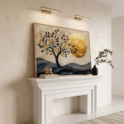 Surreal Tree and Moon Canvas Print in white oak floating frame