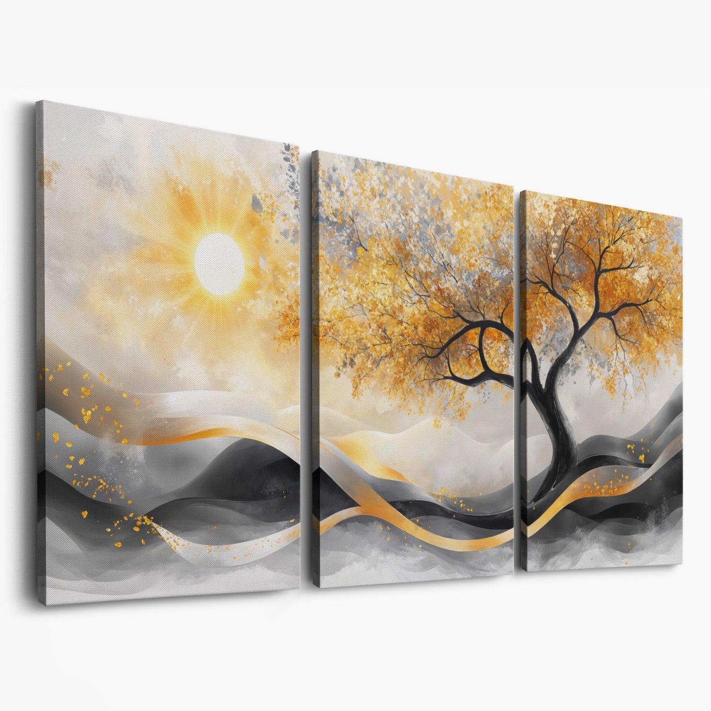 Autumn Tree Landscape Canvas as 3-panel split version