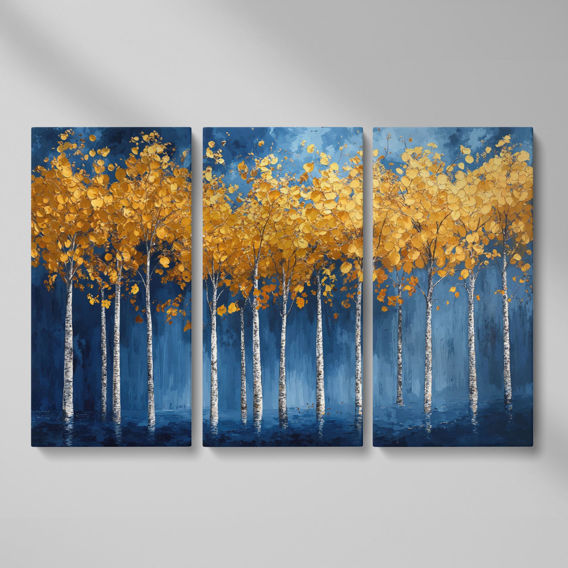 Golden Birch Trees Canvas Print as 3-panel split version