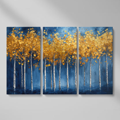 Golden Birch Trees Canvas Print as 3-panel split version