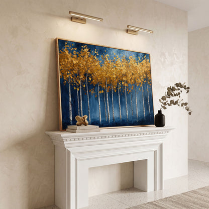 Golden Birch Trees Canvas Print in white oak floating frame