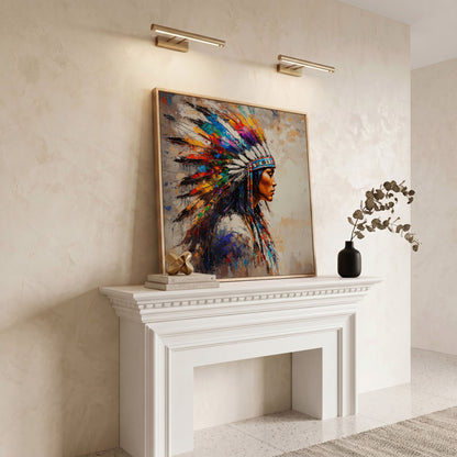 American Indian Woman Portrait Canvas in white oak floating frame