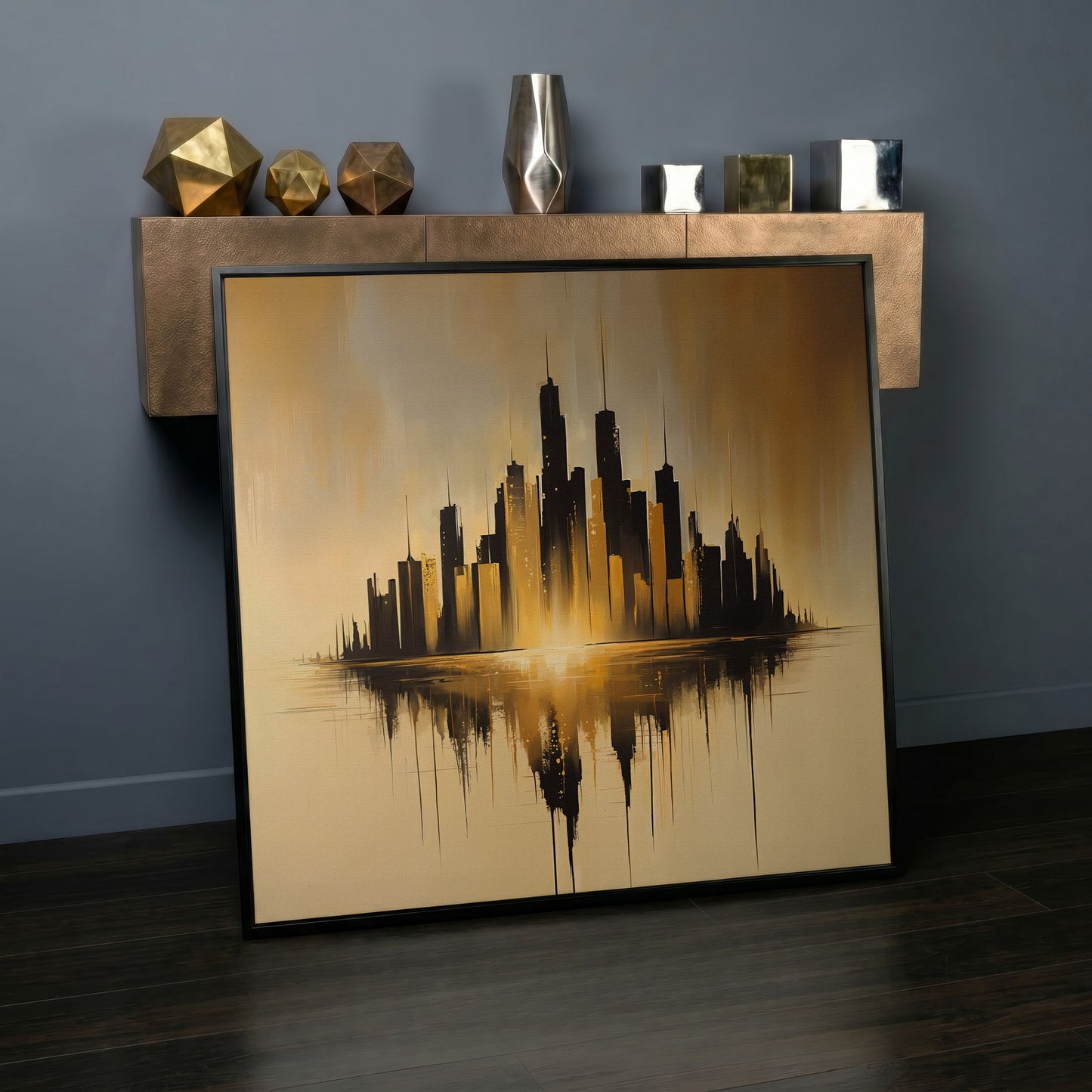 Urban Skyline Canvas Print in black floating frame
