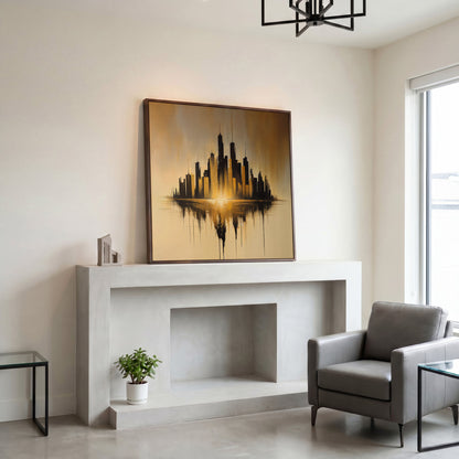 Urban Skyline Canvas Print in dark walnut floating frame