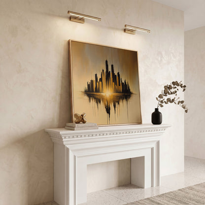 Urban Skyline Canvas Print in white oak floating frame