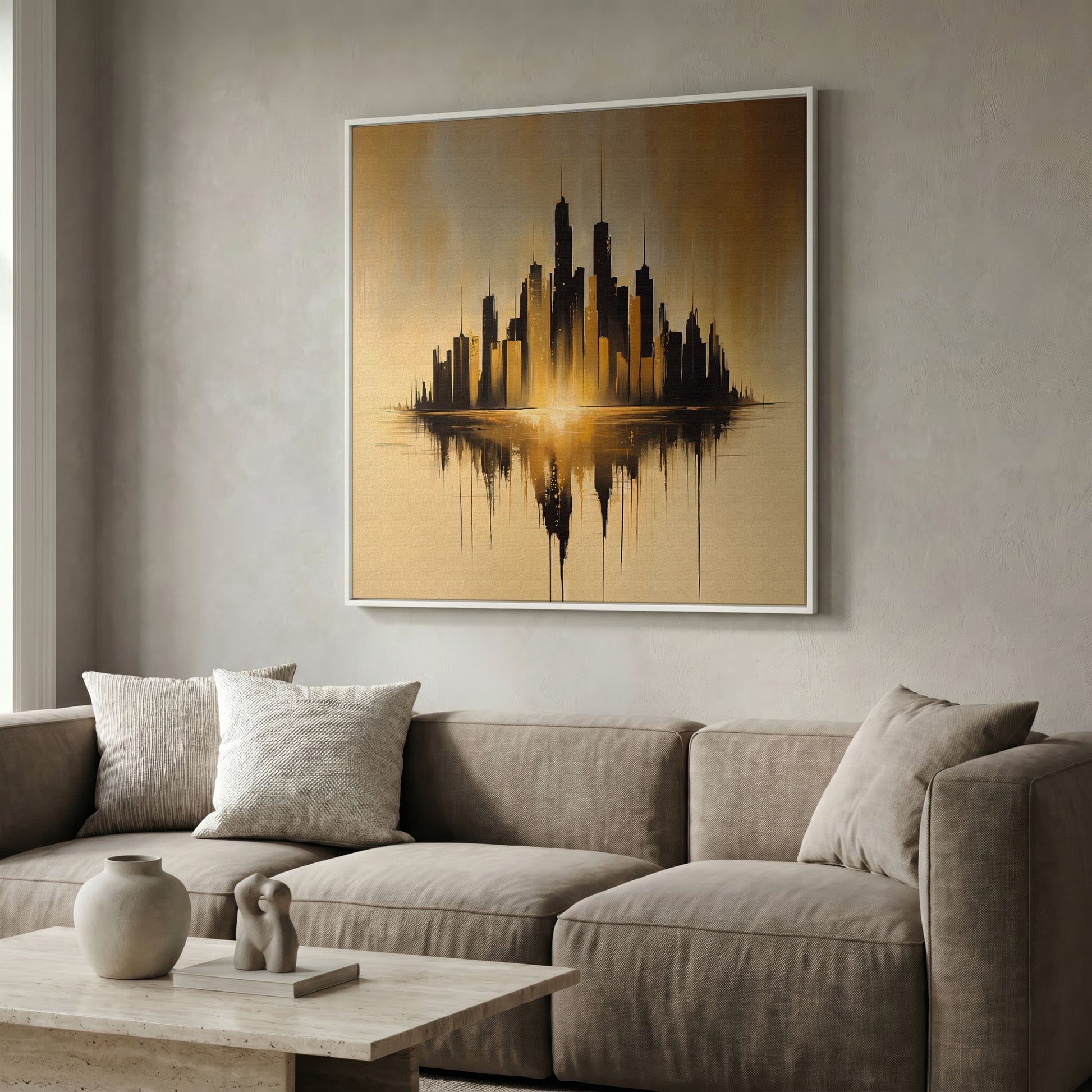 Urban Skyline Canvas Print in white floating frame