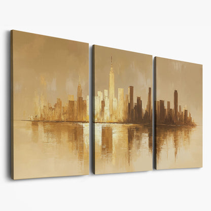 Abstract Urban Cityscape Reflection Canvas as 3-panel split version