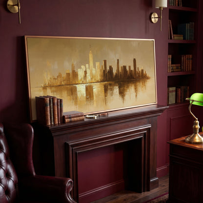 Abstract Urban Cityscape Reflection Canvas in antique gold floating frame