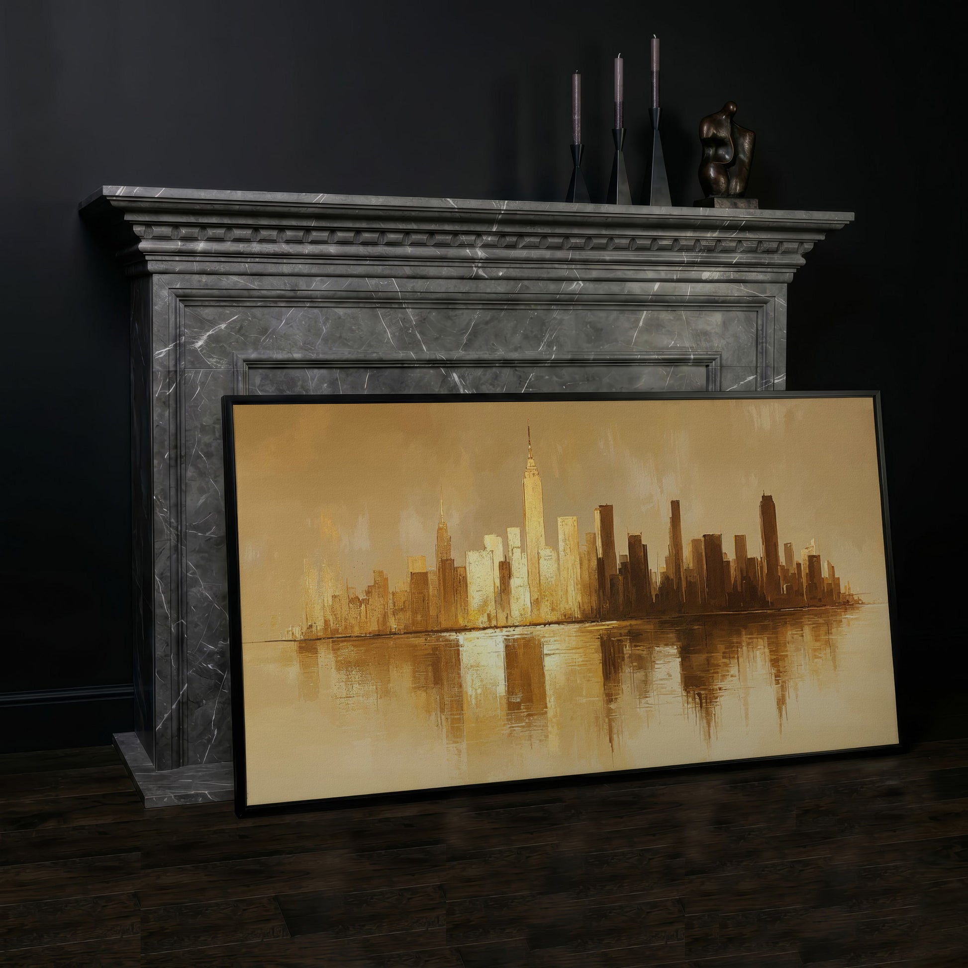 Abstract Urban Cityscape Reflection Canvas in black floating frame