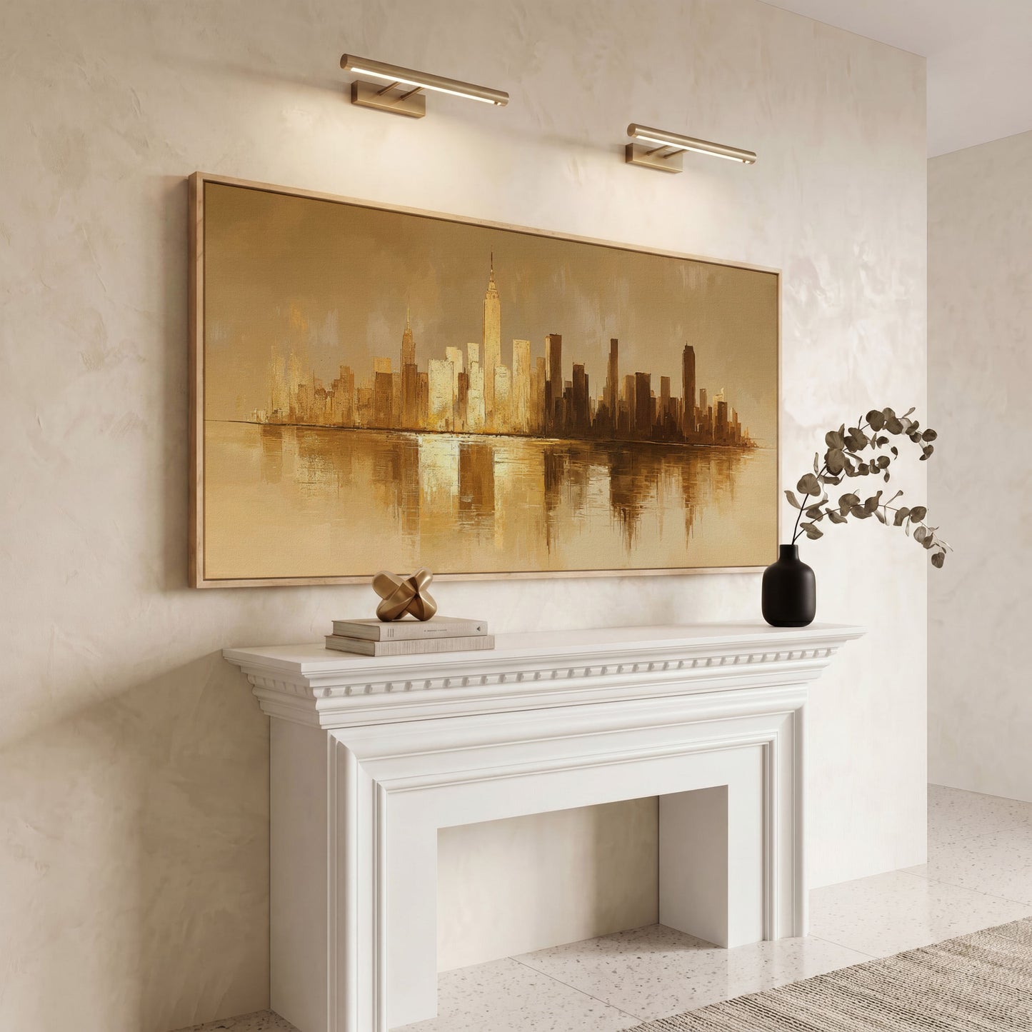 Abstract Urban Cityscape Reflection Canvas in white oak floating frame