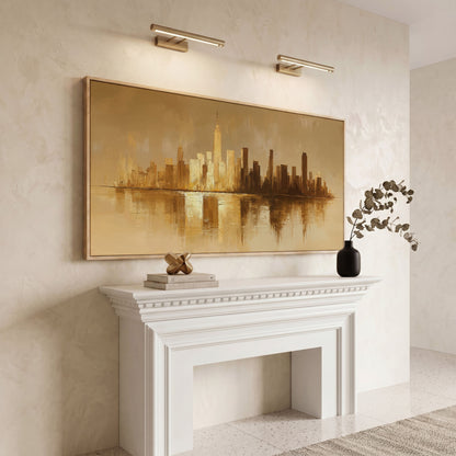Abstract Urban Cityscape Reflection Canvas in white oak floating frame