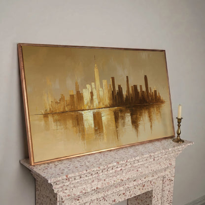 Abstract Urban Cityscape Reflection Canvas in rose gold floating frame