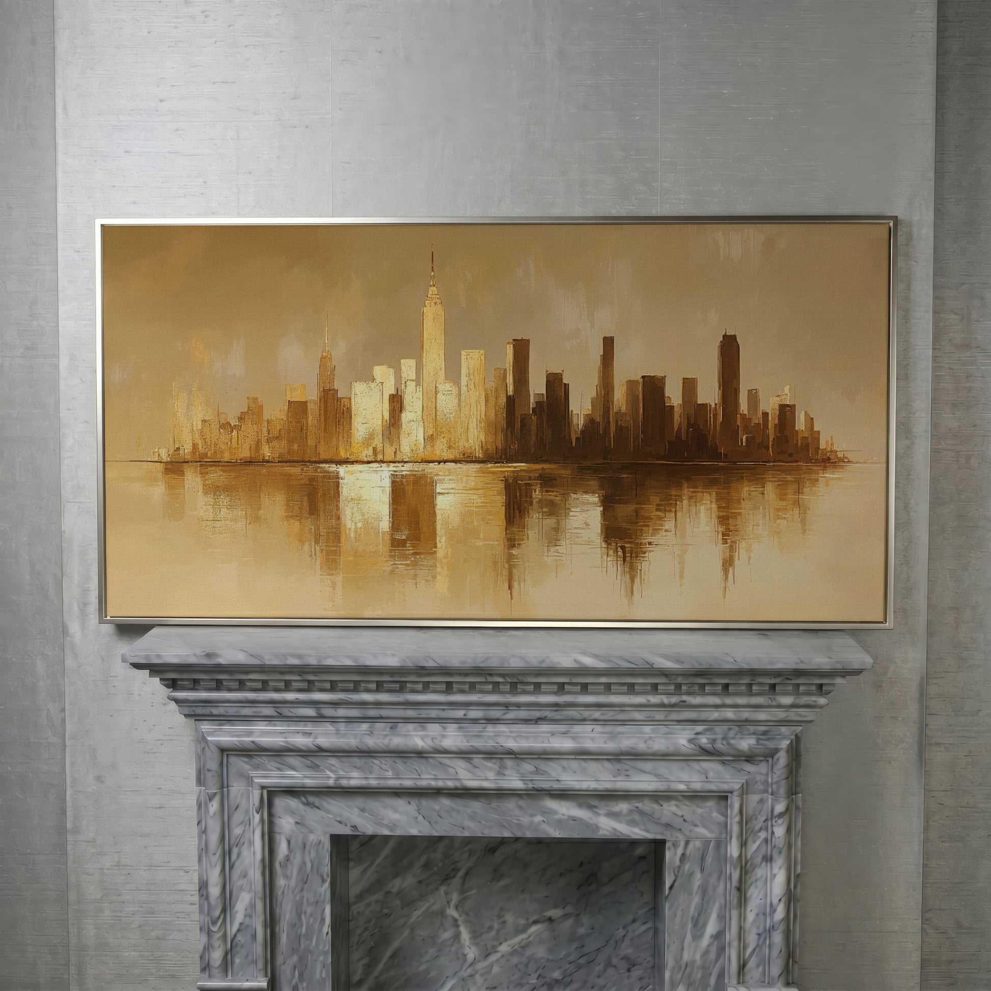 Abstract Urban Cityscape Reflection Canvas in silver floating frame