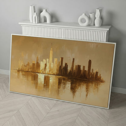 Abstract Urban Cityscape Reflection Canvas in white floating frame