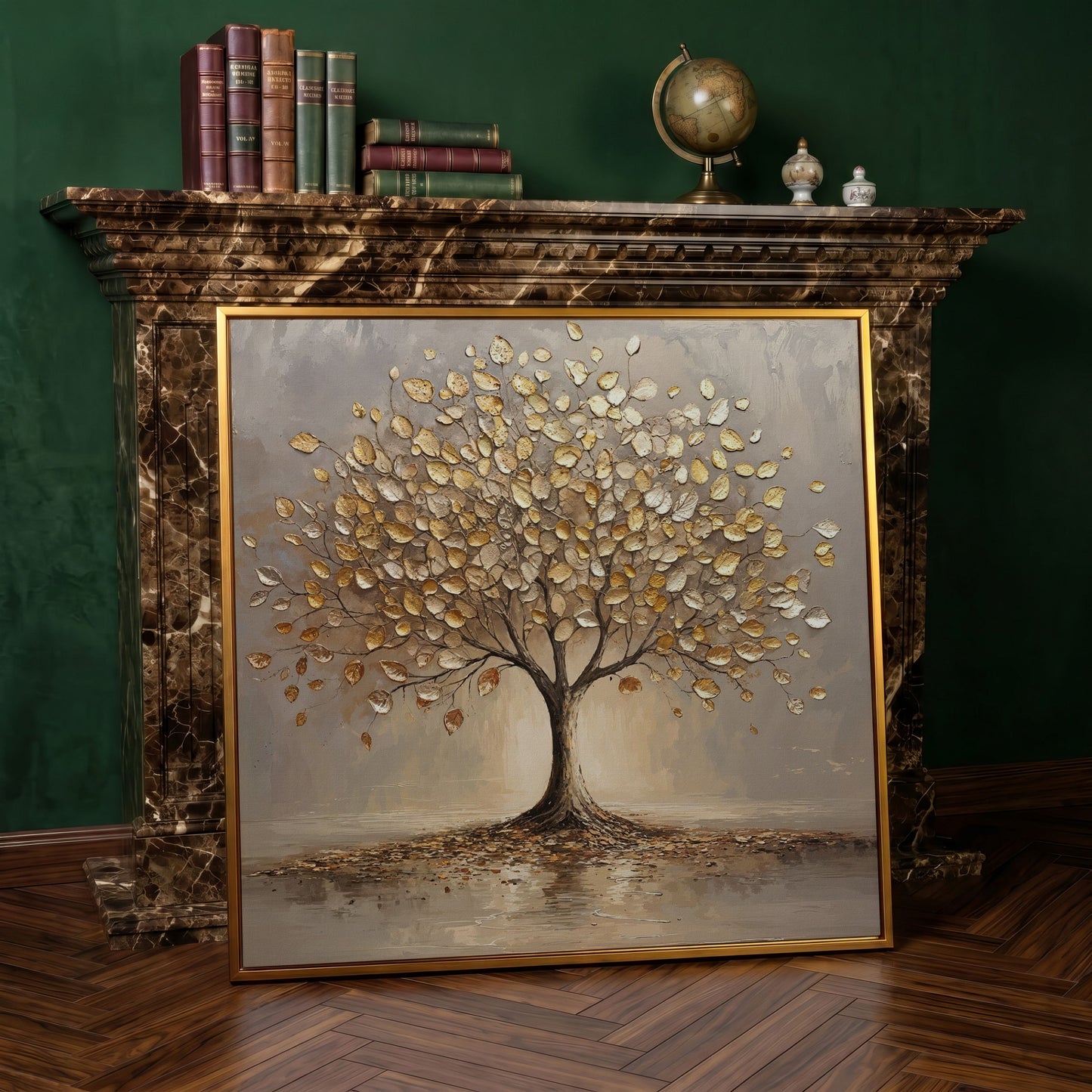 Gold Leaf Tree Canvas in antique gold floating frame