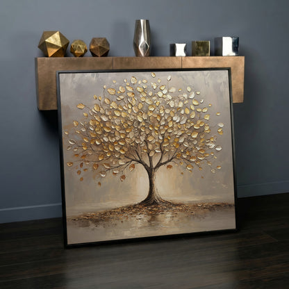 Gold Leaf Tree Canvas in black floating frame