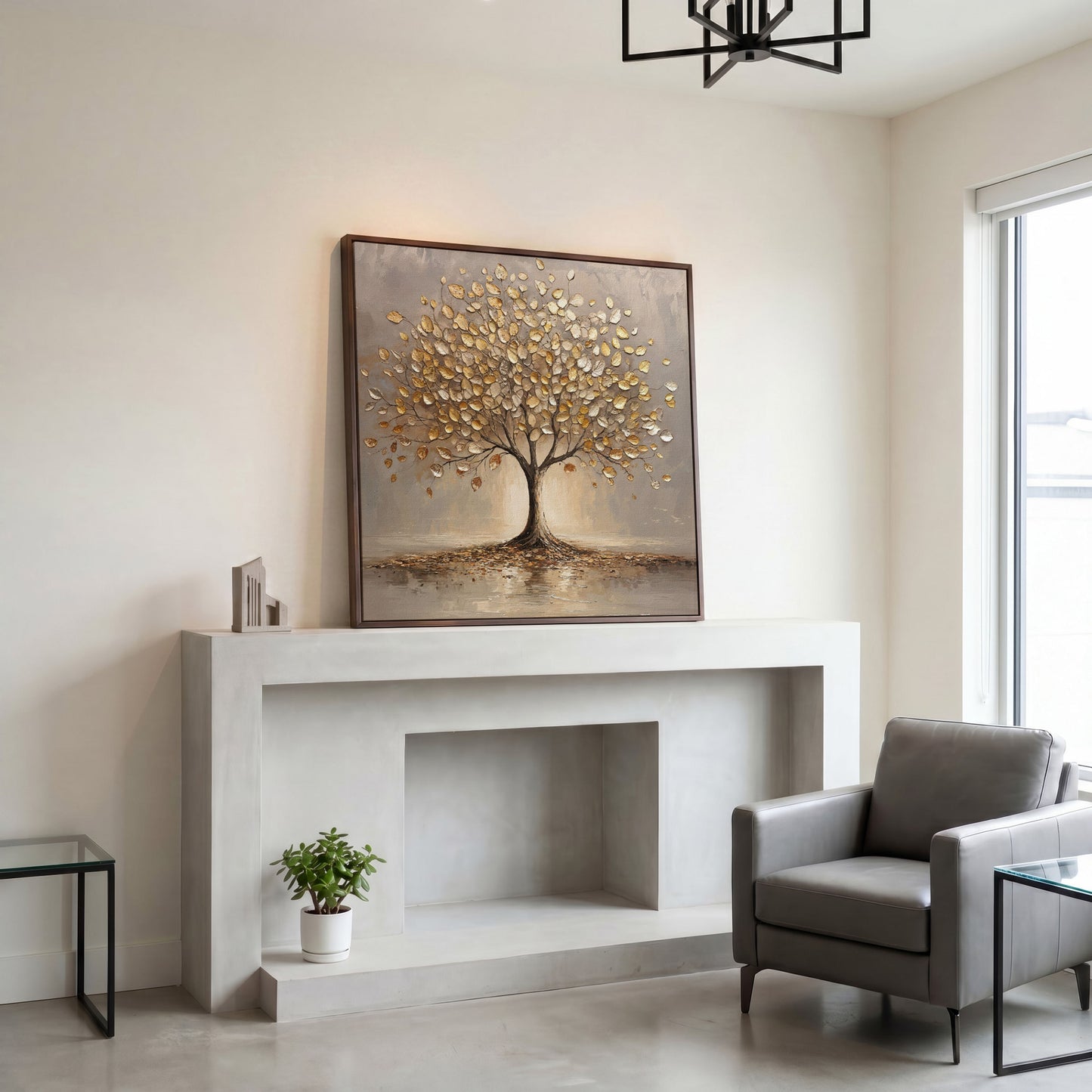 Gold Leaf Tree Canvas in dark walnut floating frame