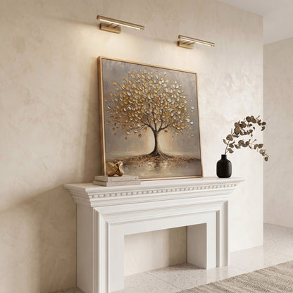 Gold Leaf Tree Canvas in white oak floating frame