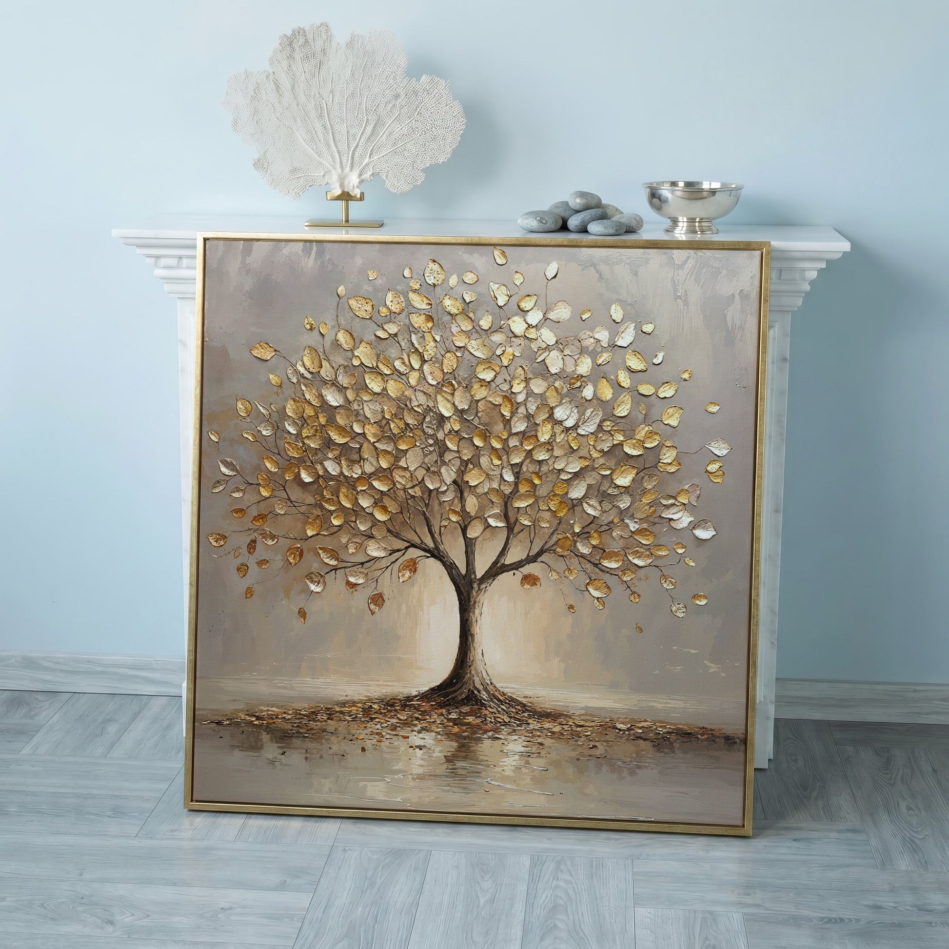 Gold Leaf Tree Canvas in rose gold floating frame