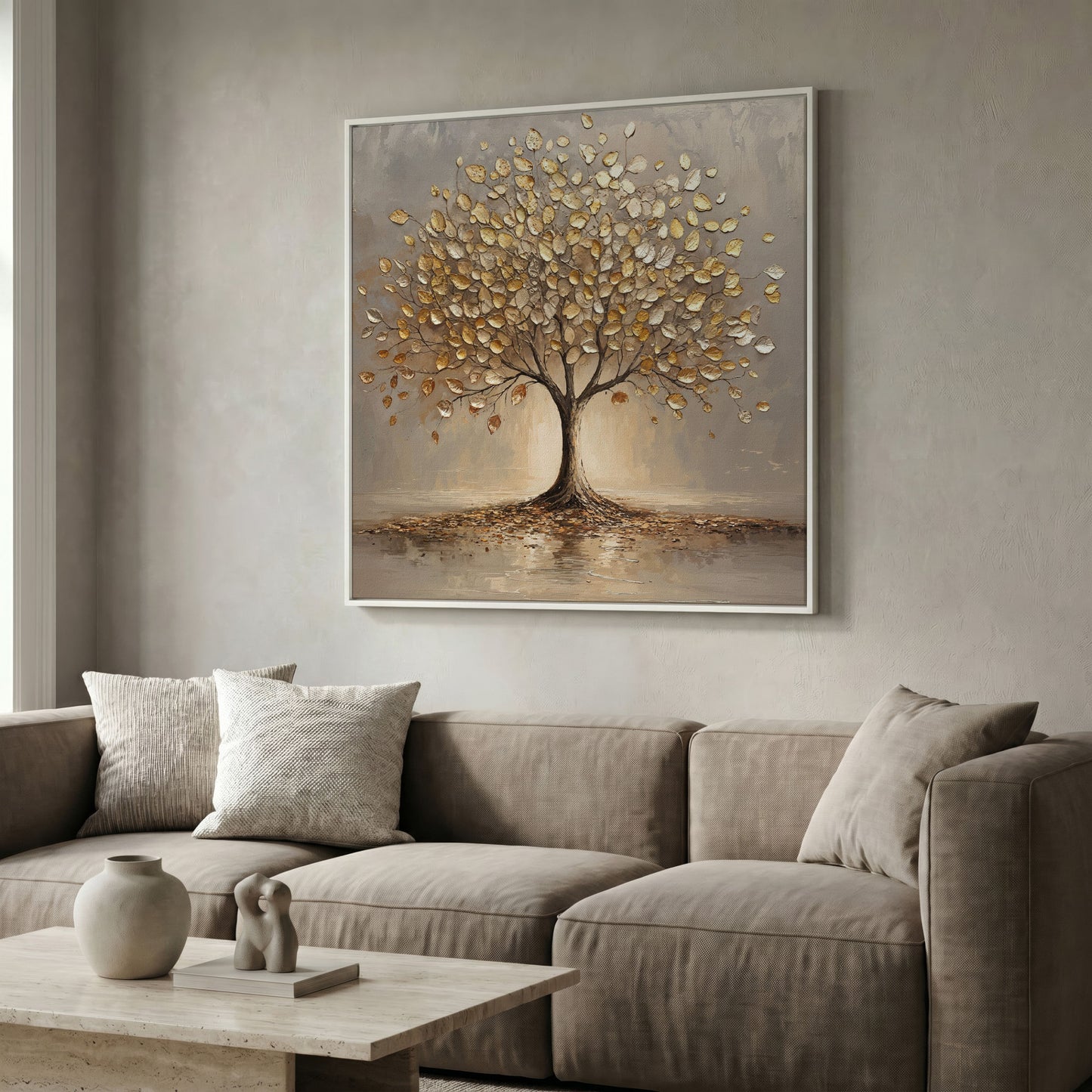Gold Leaf Tree Canvas in white floating frame
