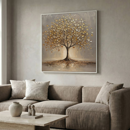 Gold Leaf Tree Canvas in white floating frame