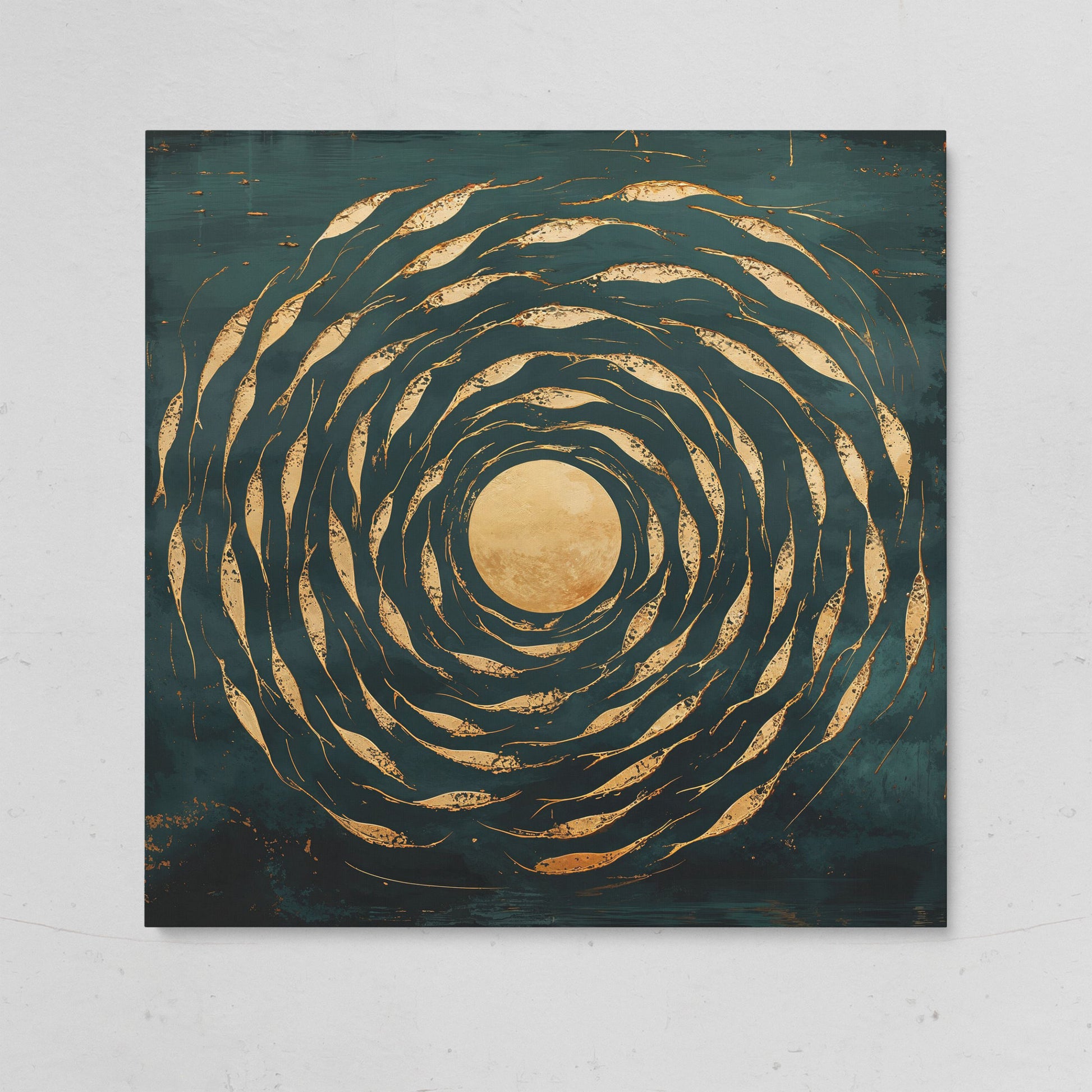 Abstract Fish Swirl Canvas, Teal and Gold on gallery wrap
