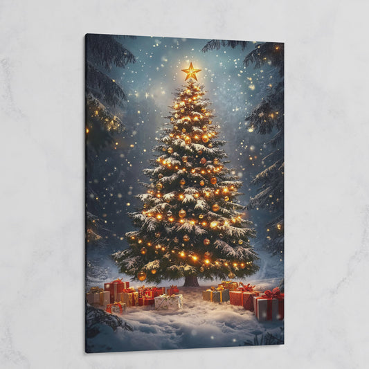 Winter Christmas Tree Canvas Print with Snow Forest on gallery wrap