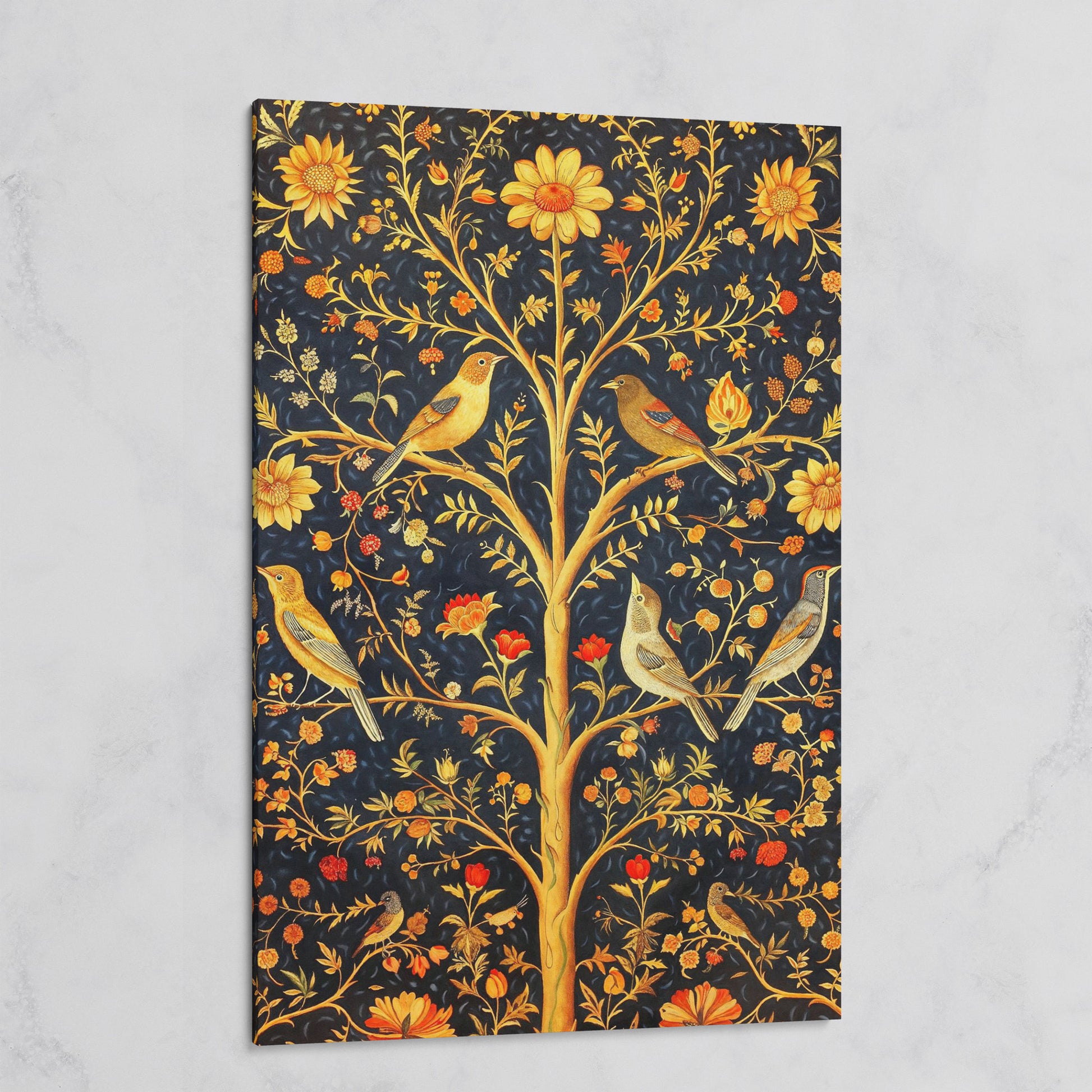 Birds on Floral Tree Canvas Print on gallery wrap